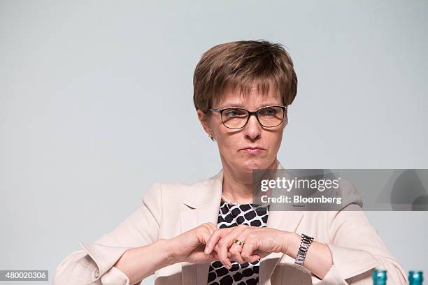 Claudia Buch, vice president of the Deutsche Bundesbank, looks on during a panel discussion at a Bunsdesbank conference in Frankfurt, Germany, on...