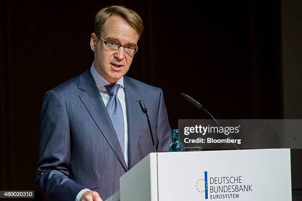 Jens Weidmann, president of the Deutsche Bundesbank, speaks during a Bunsdesbank conference in Frankfurt, Germany, on Thursday, July 9, 2015....