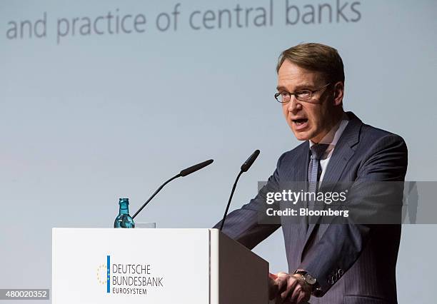 Jens Weidmann, president of the Deutsche Bundesbank, speaks during a Bunsdesbank conference in Frankfurt, Germany, on Thursday, July 9, 2015....