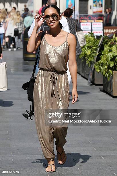 Myleene Klass seen leaving Smooth Radio on July 9, 2015 in London, England.