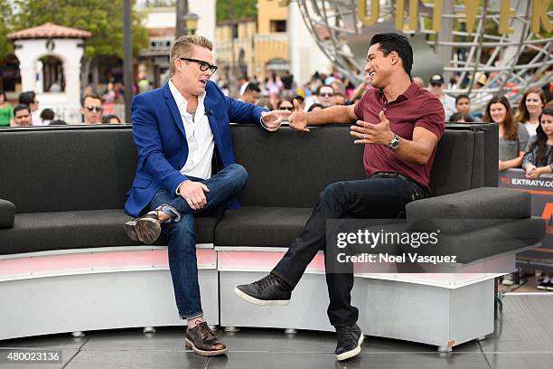 Mark McGrath and Mario Lopez visit "Extra" at Universal Studios Hollywood on July 8, 2015 in Universal City, California.