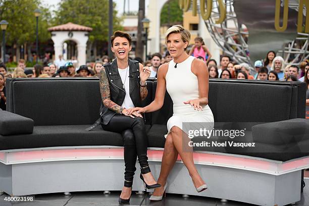 Ruby Rose and Charissa Thompson visit "Extra" at Universal Studios Hollywood on July 8, 2015 in Universal City, California.