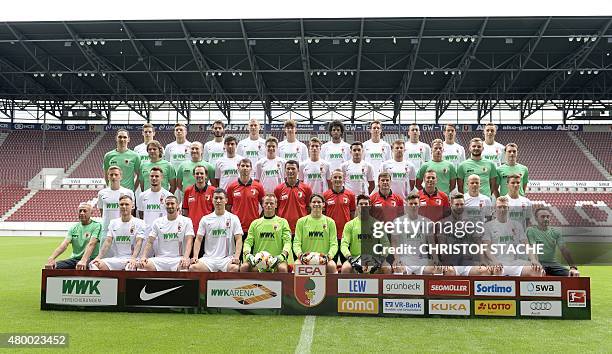 Players of German first division Bundesliga football team FC Augsburg pose for a team photo during the team presentation of the German first division...