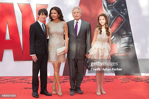 Catherine Zeta-Jones and Michael Douglas with their children Dylan and Carys as they attend the European Premiere of Marvel's 'Ant-Man' at the Odeon...