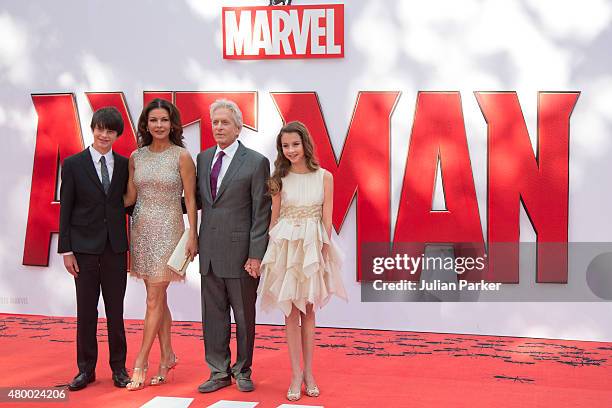 Catherine Zeta-Jones and Michael Douglas with their children Dylan and Carys as they attend the European Premiere of Marvel's 'Ant-Man' at the Odeon...