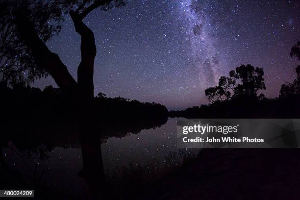 milky way over the murray river. australia - murray river stock pictures, royalty-free photos & images