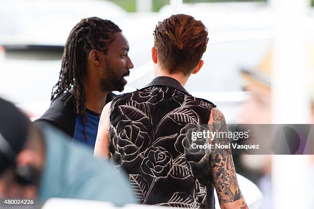 Ruby Rose, clothes detail, visits "Extra" at Universal Studios Hollywood on July 8, 2015 in Universal City, California.