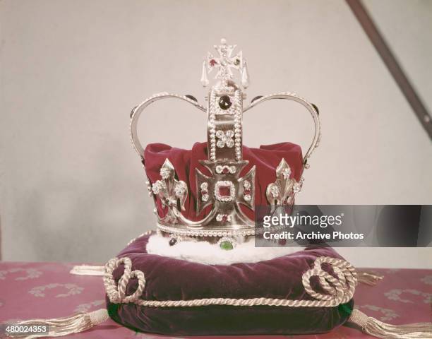 Part of the Crown Jewels of the United Kingdom, UK, circa 1960. Possibly St Edward's Crown.