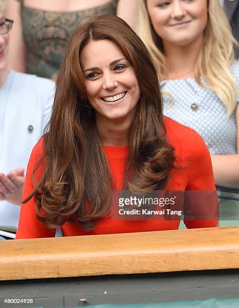 Catherine, Duchess of Cambridge attends day nine of the Wimbledon Tennis Championships at Wimbledon on July 8, 2015 in London, England.