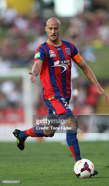 Ruben Zadkovich of the Jets in action during the round 24 A-League match between the Newcastle Jets and Wellington Phoenix at Hunter Stadium on March...