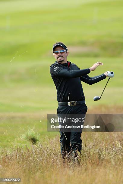 Mike Lorenzo-Vera of France hits his second shot on the 18th hole during the first round of the Aberdeen Asset Management Scottish Open at Gullane...