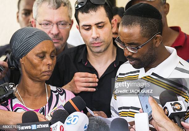 The brother and the mother of Avraham Mengistu an Israeli of Ethiopian descent who is reportedly held captive in the Gaza Strip, gives a press...