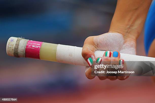 Manicure detail of Sonia Malavisi of Italy during the Pole Vault Women's qualifying round during day one of the European Athletics U23 Championships...