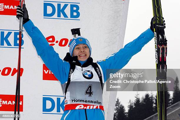 Olga Vilukhina of Russia takes 3rd place during the IBU Biathlon World Cup Men's and Women's Pursuit on March 22, 2014 in Oslo Holmenkollen, Norway.