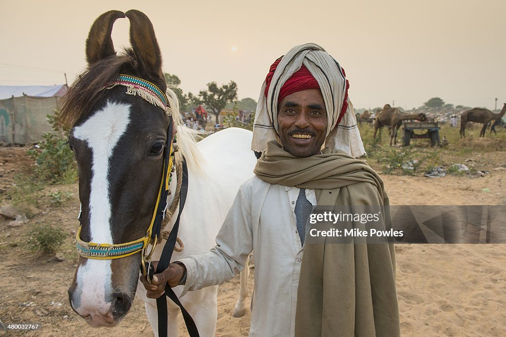 Horse trader with Marwari horse, India