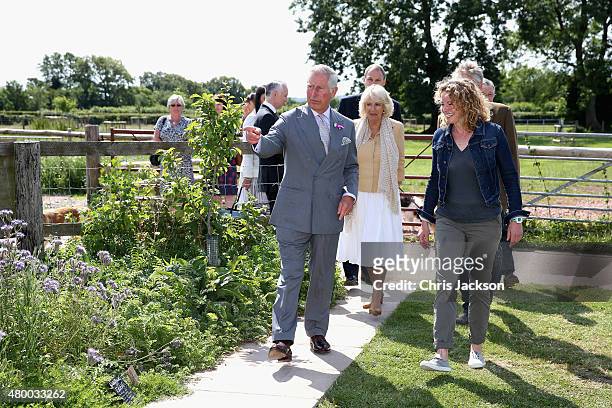 Prince Charles, Prince of Wales, Camilla, Duchess of Cornwall and Kate Humble visit Humble by Nature Farm on July 9 2015 in Monmouth, Wales. Humble...