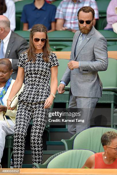 Pippa Middleton and James Middleton attend day ten of the Wimbledon Tennis Championships at Wimbledon on July 9, 2015 in London, England.