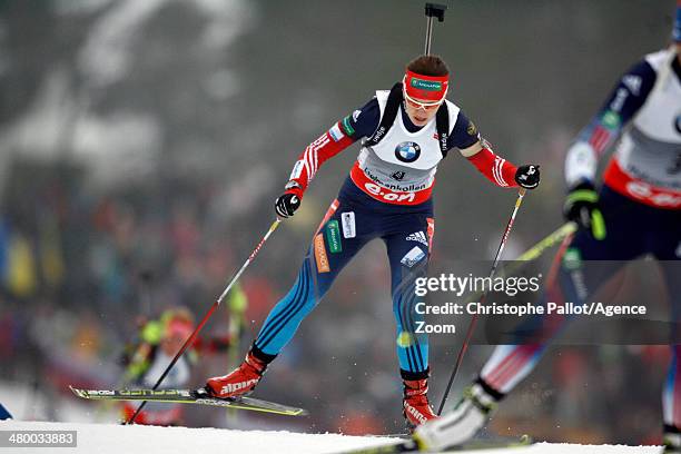 Olga Vilukhina of Russia takes 3rd place during the IBU Biathlon World Cup Men's and Women's Pursuit on March 22, 2014 in Oslo Holmenkollen, Norway.