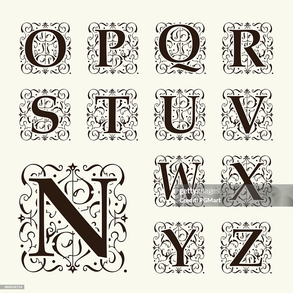 Vintage Set Capital Letters Floral Monograms And Beautiful Filigree ...