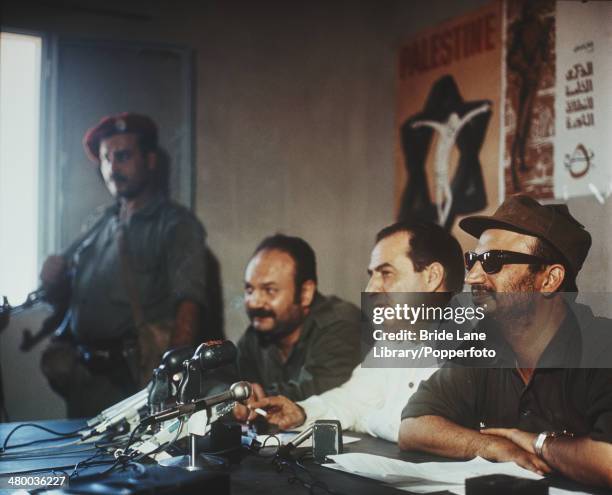 Yasser Arafat , leader of the Palestinian political party Fatah, holds a press conference in Amman, Jordan, in the weeks leading up to Black...