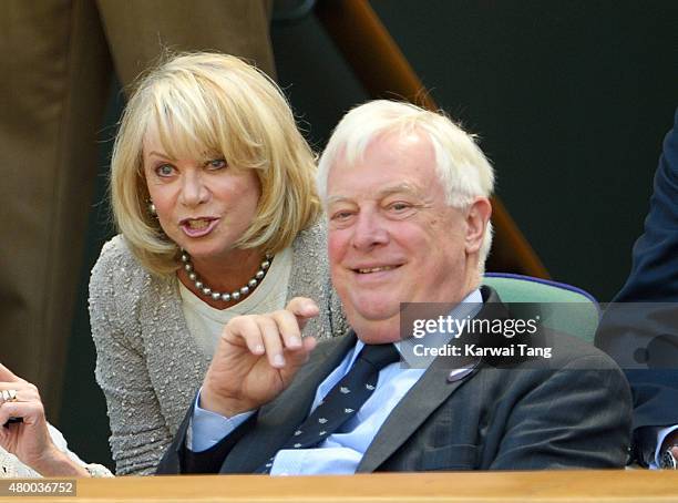 Elaine Paige and Chris Patten attend day ten of the Wimbledon Tennis Championships at Wimbledon on July 9, 2015 in London, England.