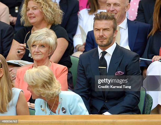 Sandra Beckham and David Beckham attend day ten of the Wimbledon Tennis Championships at Wimbledon on July 9, 2015 in London, England.