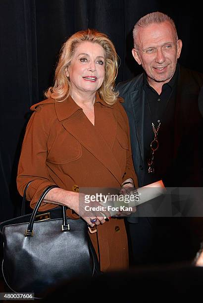 Catherine Deneuve and Jean Paul Gaultier attend the Jean-Paul Gaultier show as part of Paris Fashion Week Haute Couture Fall/Winter 2015/2016 at 325...