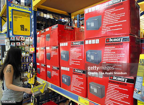 Customer examine safes at a shopping centre on July 9, 2015 in Athens, Greece. The Greek government has hours left to offer Eurozone creditors a...