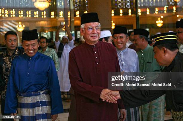 Malaysia Prime Minister Najib Razak shake hand with National mosque staff after leaves the special events on July 9, 2015 in Kuala Lumpur, Malaysia....