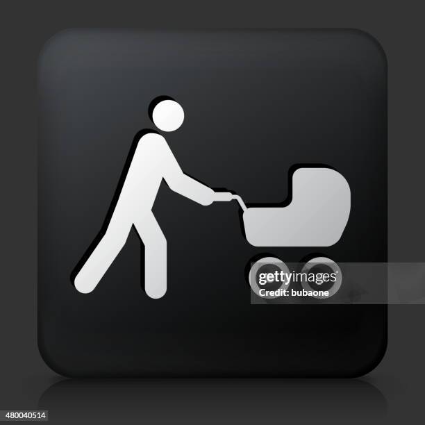 black square button with person pushing a stroller - pushing stroller stock illustrations