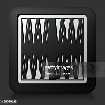 Black Square Button with Backgammon Board Game Black Square Button with Backgammon Board Game