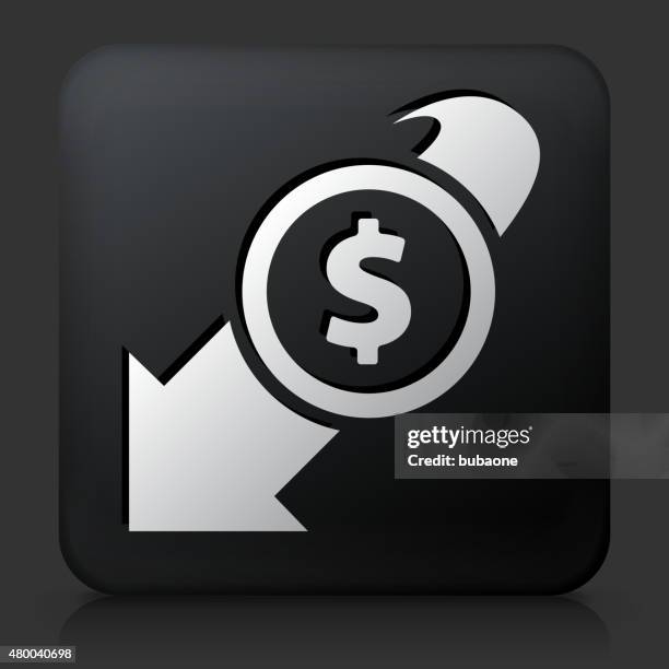 black square button with decrease in dollar rate - decrease infographic stock illustrations