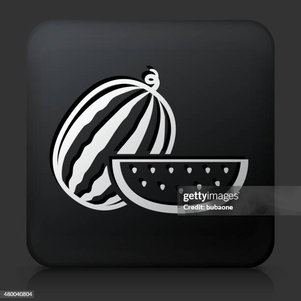 black square button with whole and slided watermelon - comprehensive infographic stock illustrations