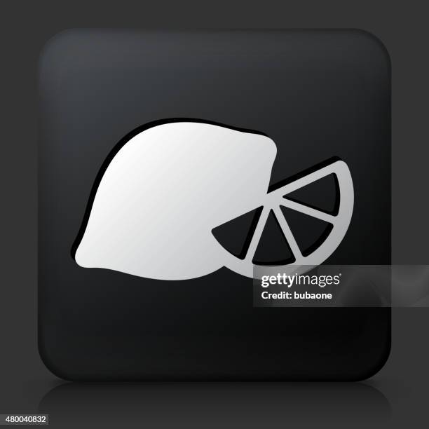 black square button with lemon - lemon black background stock illustrations