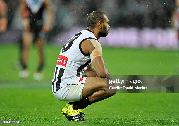Travis Varcoe of the Magpies after loss in the round 15 AFL match between Port Adelaide Power and Collingwood Magpies at Adelaide Oval on July 9,...