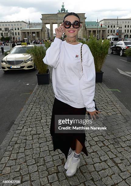 Bonnie Strange attends the Dimitri show during the Mercedes-Benz Fashion Week Berlin Spring/Summer 2016 at Brandenburg Gate on July 9, 2015 in...
