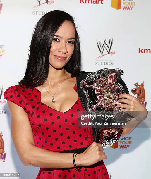 Diva AJ Lee attends the "Scooby Doo! WrestleMania Mystery" New York Premiere at Tribeca Cinemas on March 22, 2014 in New York City.