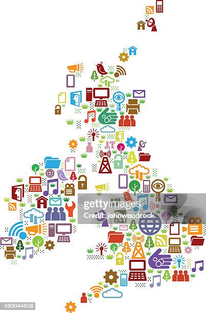 digital uk map in colour - security system tablet stock illustrations