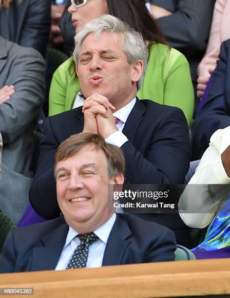 John Whittingdale and John Bercow attend day ten of the Wimbledon Tennis Championships at Wimbledon on July 9, 2015 in London, England.