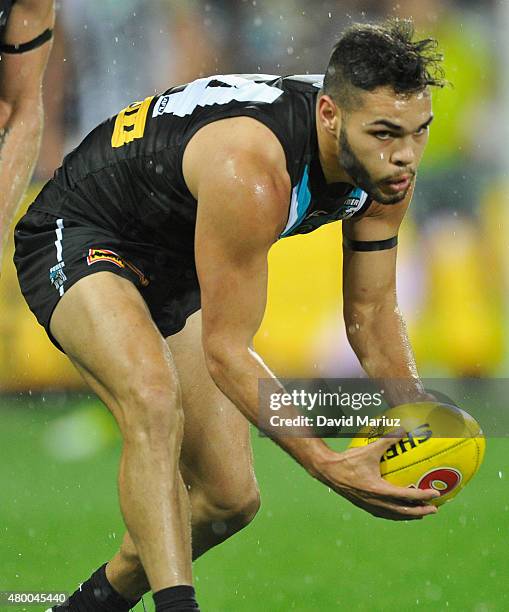 Jarman Impey of the Power during the round 15 AFL match between Port Adelaide Power and Collingwood Magpies at Adelaide Oval on July 9, 2015 in...