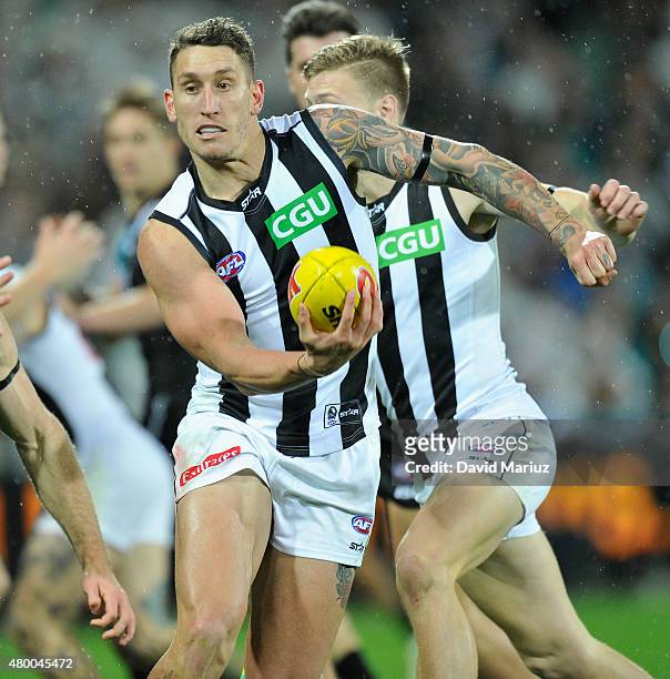 Jesse White of the Magpies during the round 15 AFL match between Port Adelaide Power and Collingwood Magpies at Adelaide Oval on July 9, 2015 in...