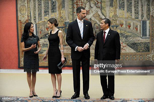 President of Peru Ollanta Humala Tasso and his wife Nadine Heredia Alarcon offer a reception for King Felipe of Spain and Queen Letizia of Spain on...