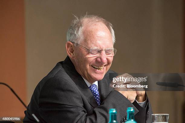 Wolfgang Schaeuble, Germany's finance minister, reacts as he addresses a Deutsche Bundesbank conference in Frankfurt, Germany, on Thursday, July 9,...