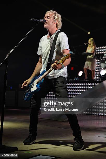 Riker Lynch of R5 performs at the Mizner Park Amphitheatre on July 8, 2015 in Boca Raton, Florida.