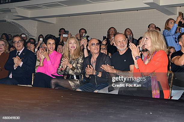 Gilles Dufour, Farida Khelfa, Arielle Dombasle, Pierre Commoy, Gilles Blanchard and Amanda Lear attend the Jean-Paul Gaultier show as part of Paris...