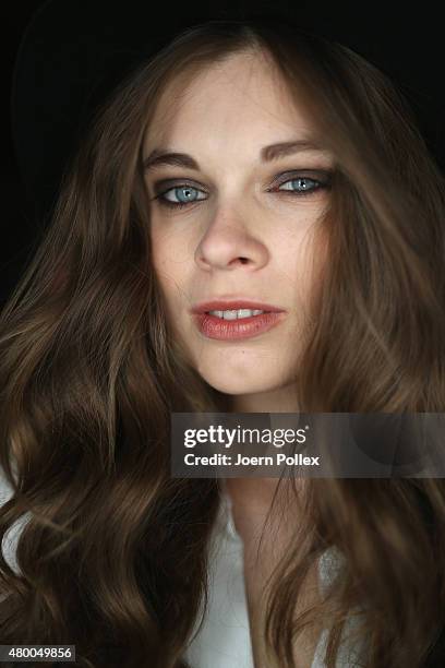 Model is seen backstage ahead of the Dimitri show during the Mercedes-Benz Fashion Week Berlin Spring/Summer 2016 at Brandenburg Gate on July 9, 2015...