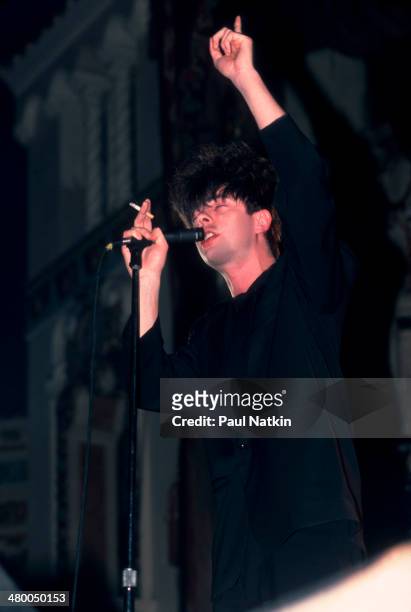 Musician Ian McCulloch, of the band Echo and the Bunnymen, performs onstage at the Aragon Ballroom, Chicago, Illinois, April 9, 1986.