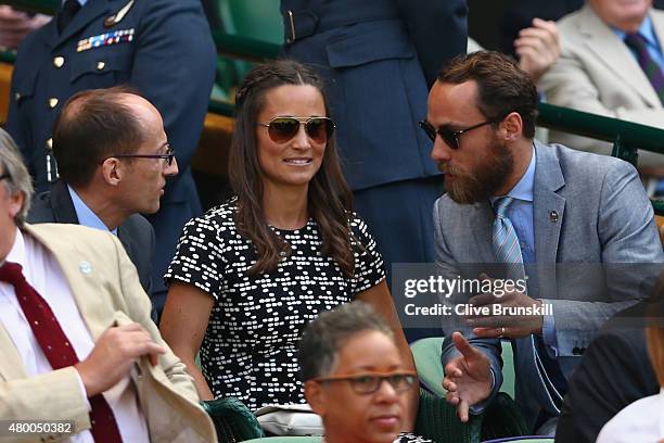 Pippa Middleton and her brother James Middleton attends day ten of the Wimbledon Lawn Tennis Championships at the All England Lawn Tennis and Croquet...