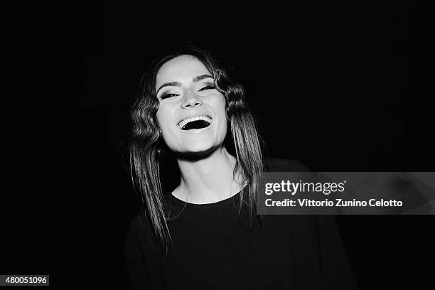 Model is seen backstage ahead of the Annelie Schubert presented by Mercedes-Benz & ELLE show during the Mercedes-Benz Fashion Week Berlin...