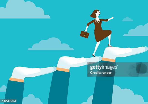 huge supporting hands for businesswoman | new business concept - executive sponsorship stock illustrations